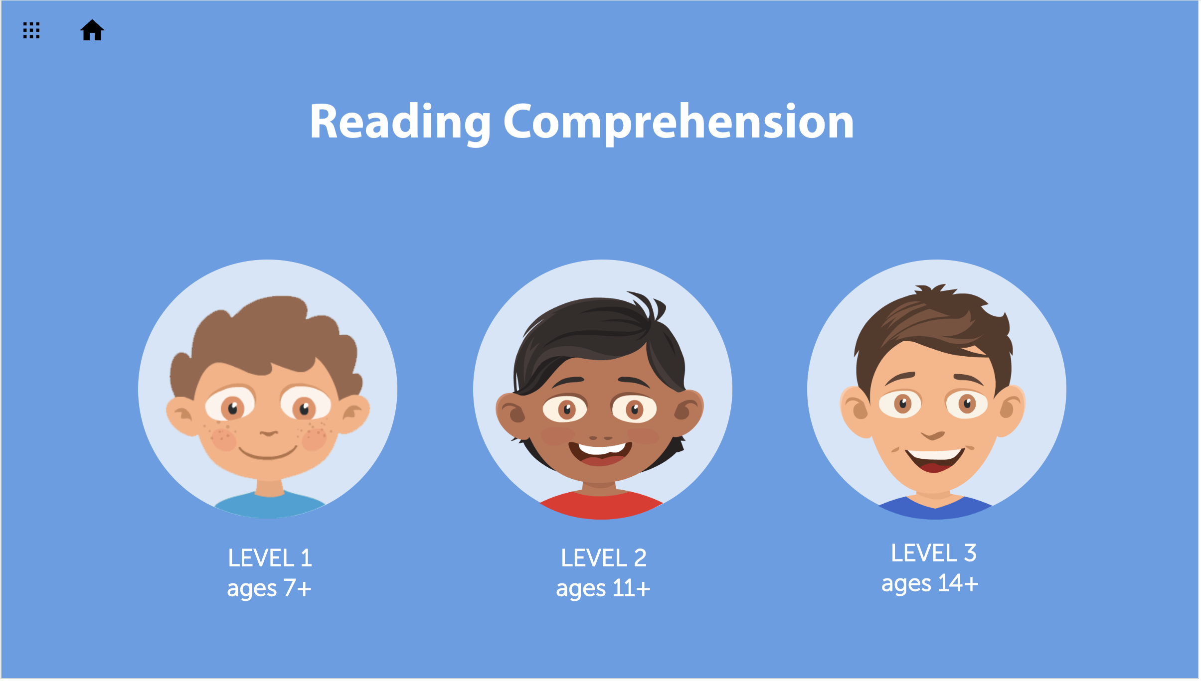 Screenshot of the menu with division of grade levels
